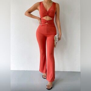 Coral Twist-Front Jumpsuit